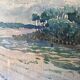 Painting "Tree Riverside Landscape" Watercolor signed dated 1949