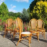 Lot 5 rattan chairs and canning 70s