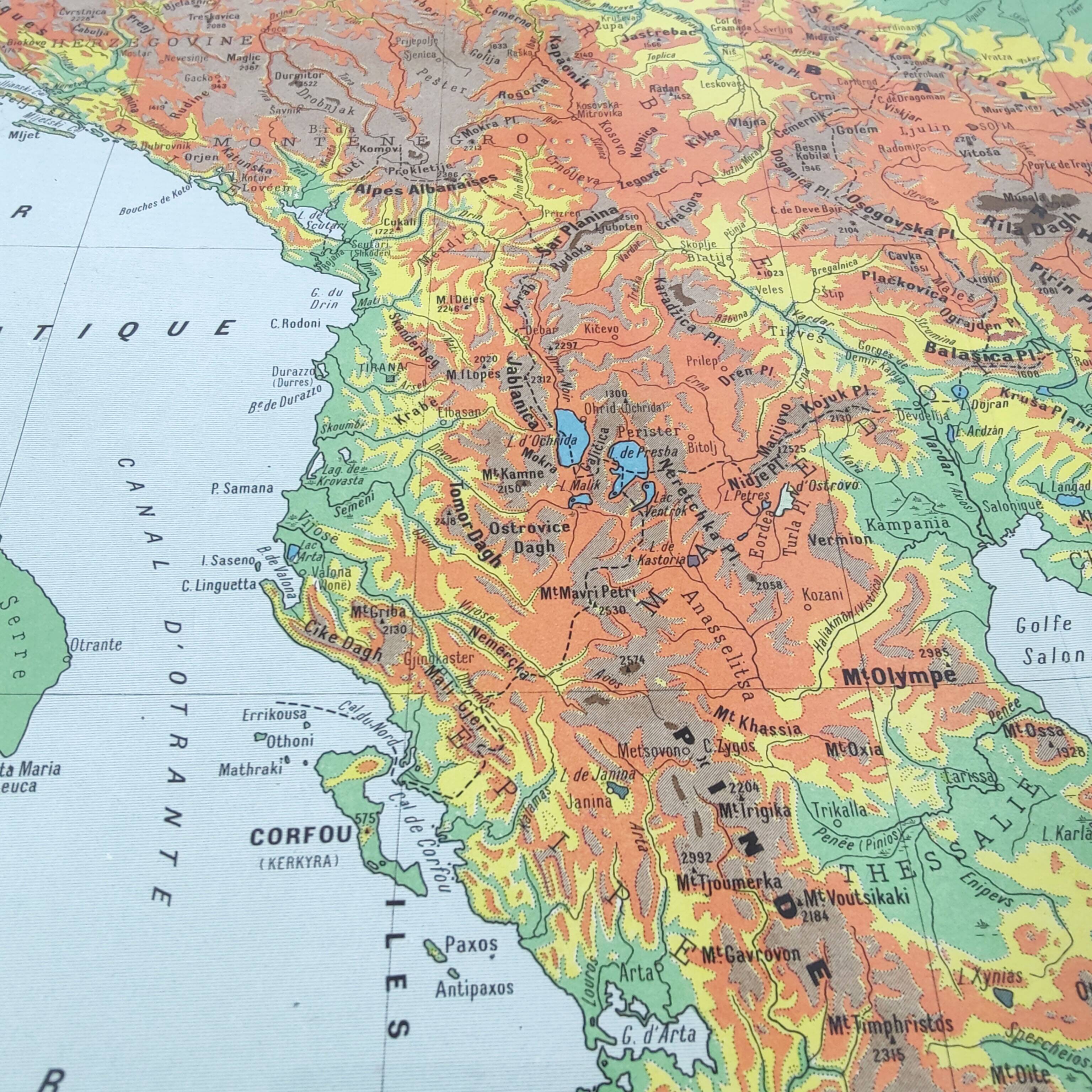 Old map Balkan regions Greece Crete 43x43cm from 1950