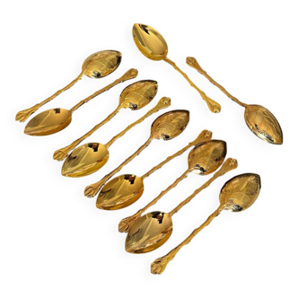 Set of 11 gold plated mocha spoons.