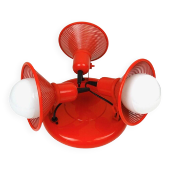 Red Postmodern 80s memphis age vintage 3 spot ceiling lamp