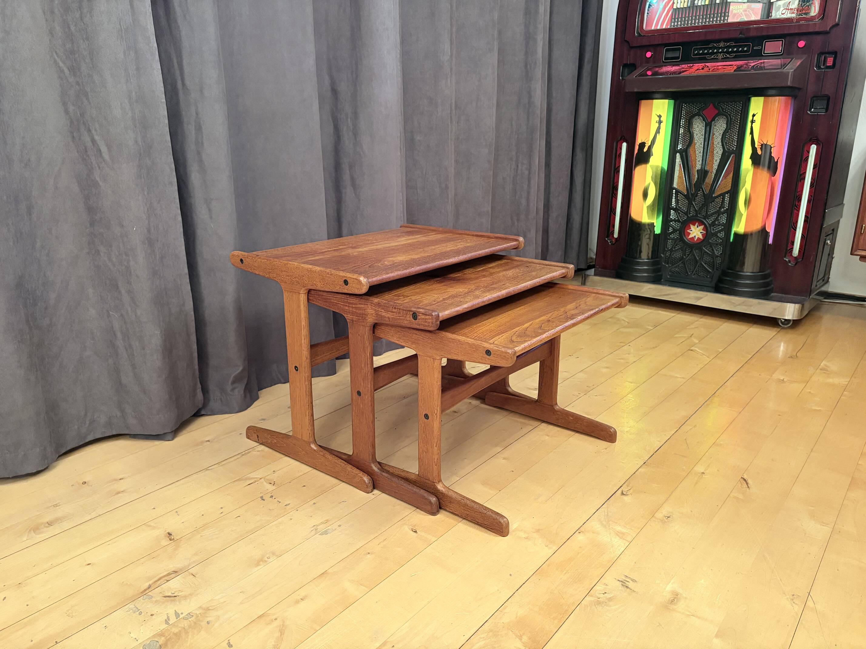 Set of three teak tables, Denmark, 1960s