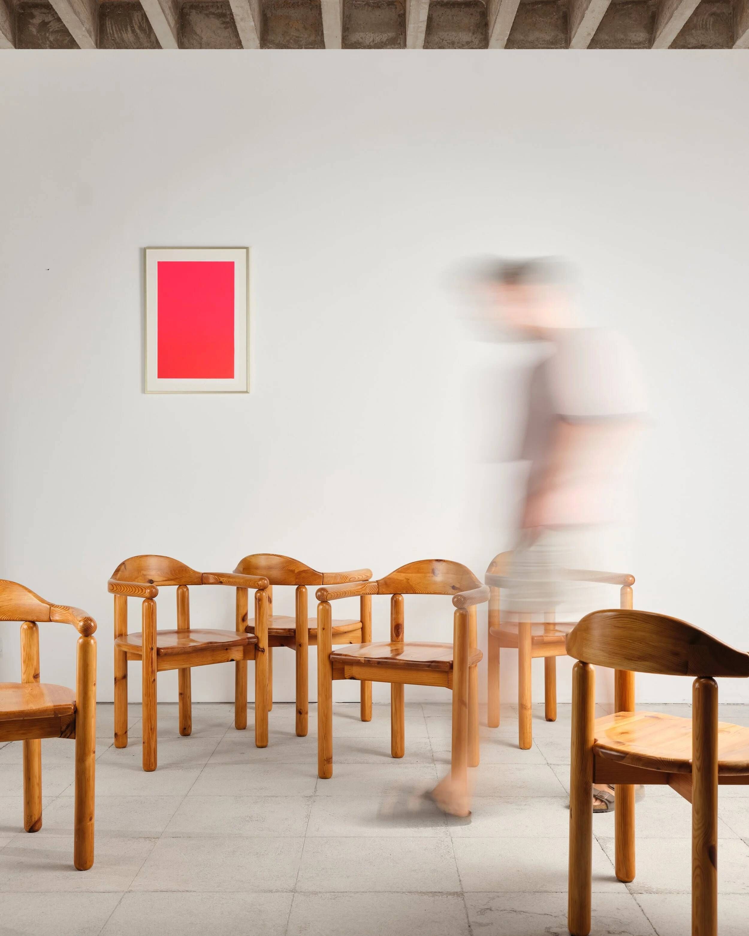 Brutalist table and 6 chairs, Rainer Daumiller, Denmark, 1970s.