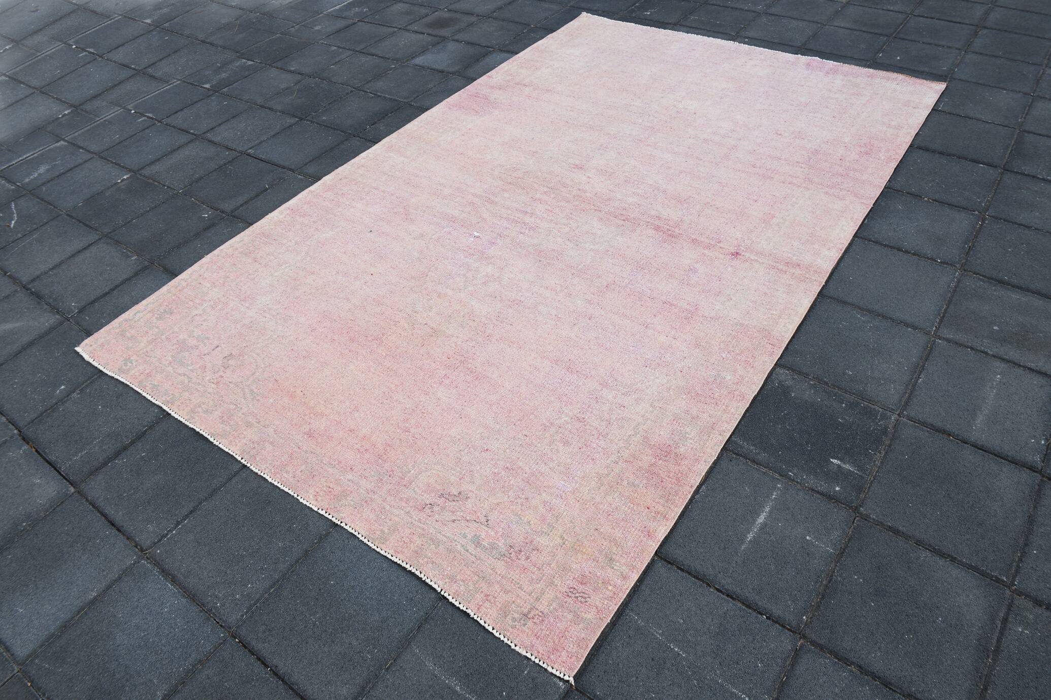 Tapis Anatolien Vintage Fait Main en Laine,Tons Rose Poudré & Beige 265x166