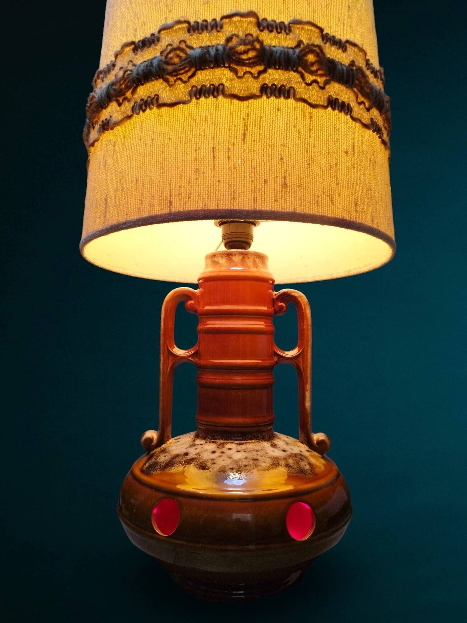 Lampe de sol vintage amphore en céramique à double éclairage, années