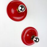 Pair of red Targetti Sankey sconces, 1970s, Italy