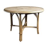 Vtg Mid Century Round Circular Wicker Bamboo Bamboo Table Dining rattan Tiki
