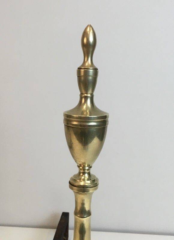 Pair of neo-Gothic bronze and wrought iron andirons