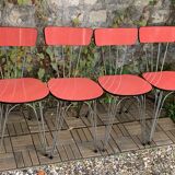 4 red Formica chairs with Eiffel legs 1950