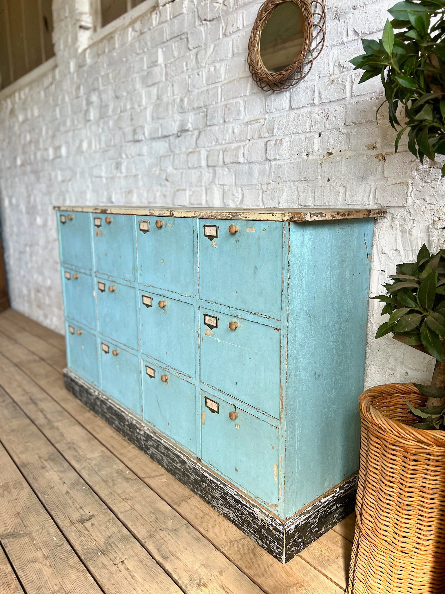 Old workshop cabinet with flaps, original patina.