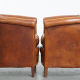 Set of 2 sheepskin leather club chairs