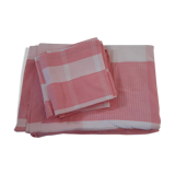 Nappe ancienne en liin blanche et rose + 6 serviettes assorties.