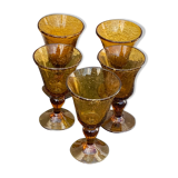 5 ocher blown glass wine glasses from Biot vintage glassworks