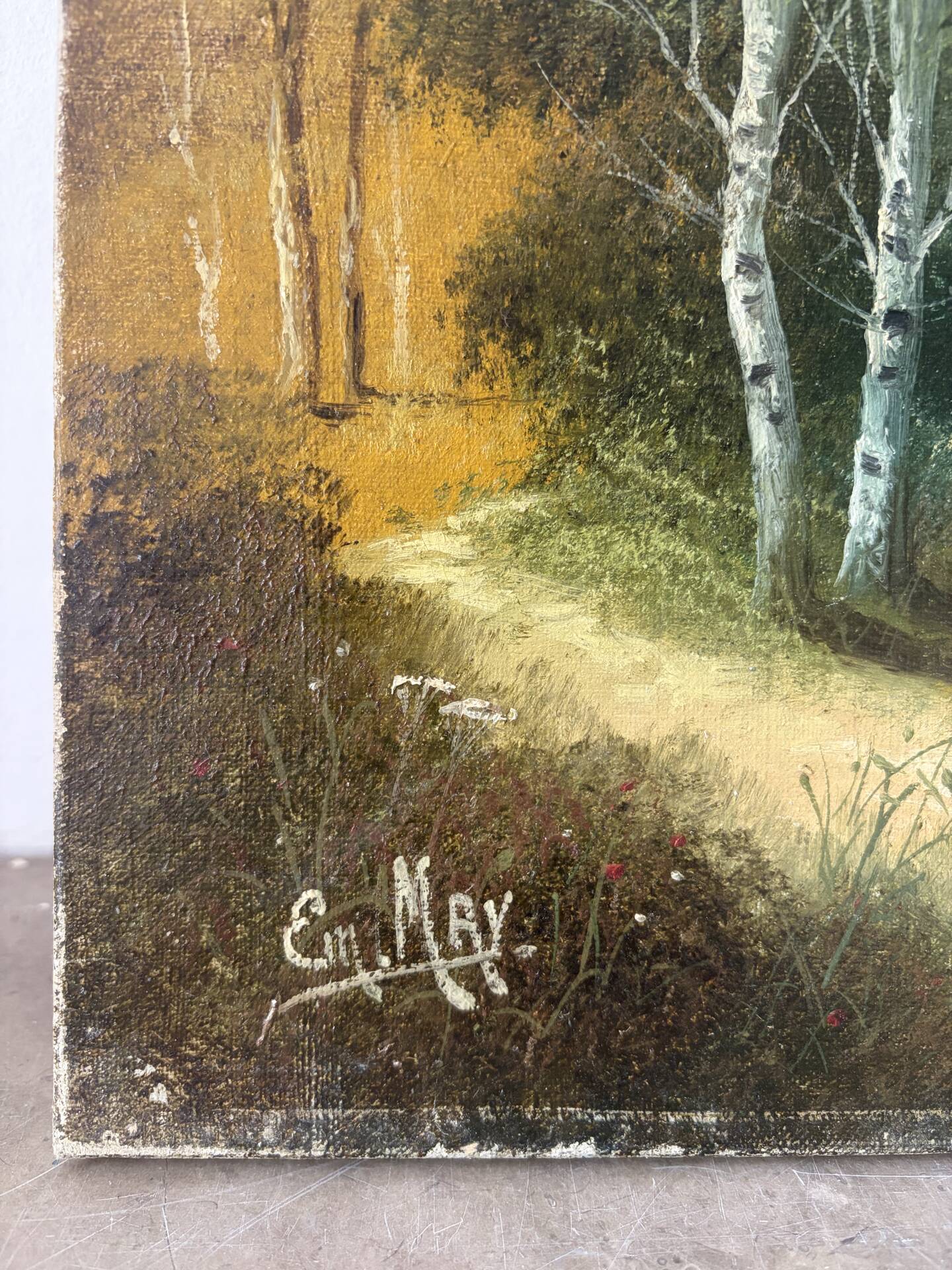 Path under the tall trees, oil on canvas signed