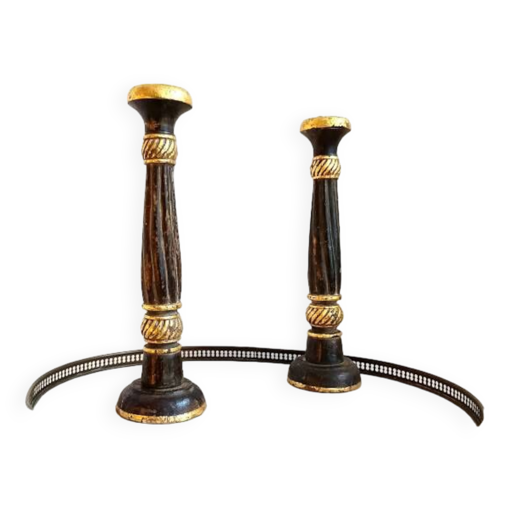 Pair of vintage gilded wood candlesticks