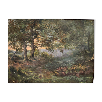 Oil on canvas undergrowth landscape by Charrrier early 20th century