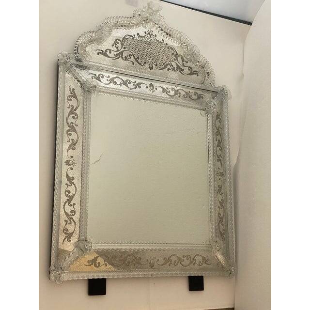 Contemporary venetian squared floreal hand-carving mirror in murano glass