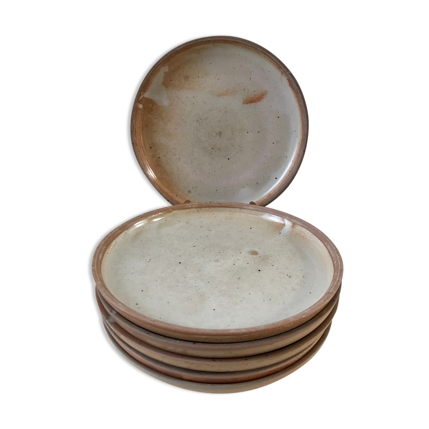 Set of 6 flat plates in artisanal sandstone 60s-70s