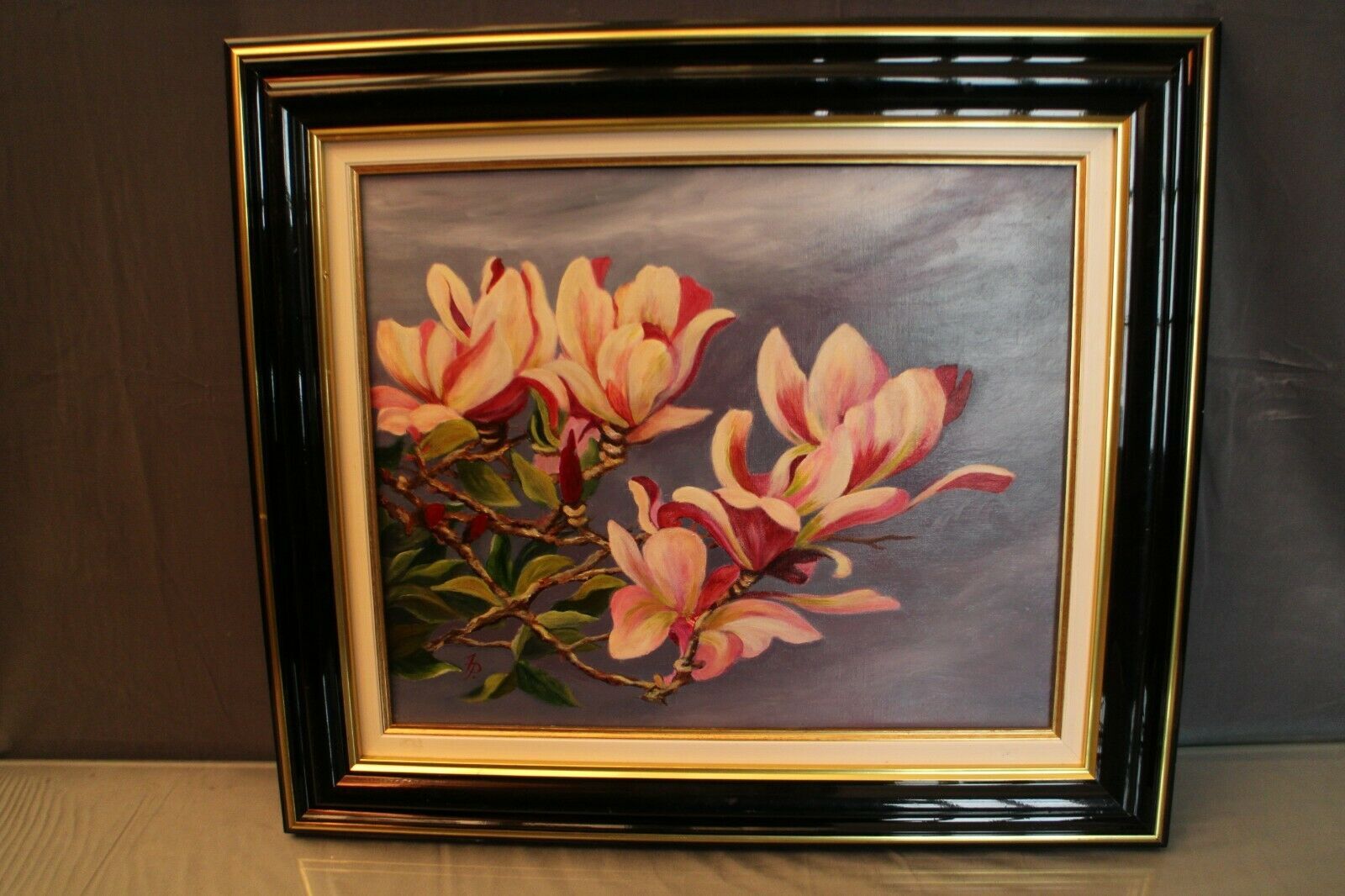 Framed painting signed Patrigeon oil on canvas with the tree in bloom