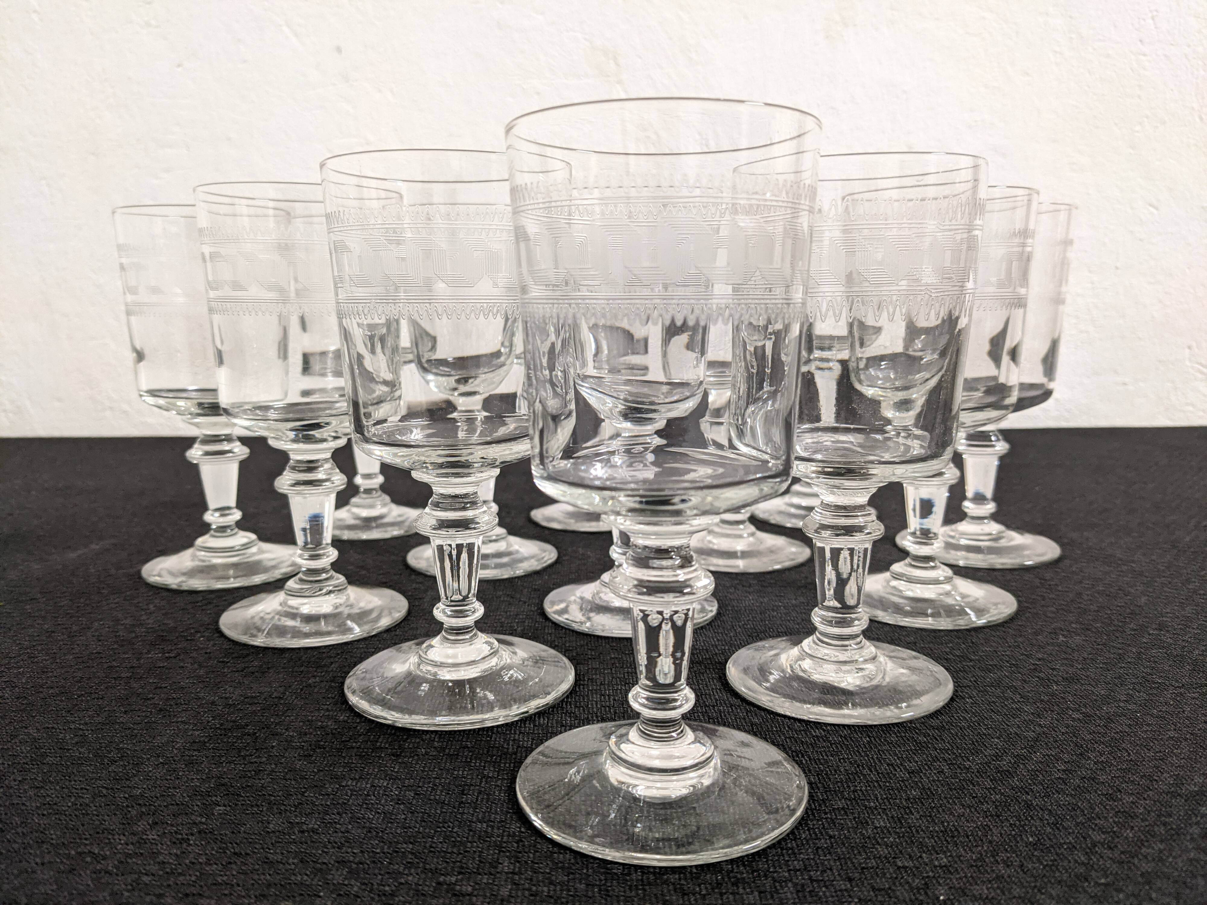 Series of 14 vintage art deco style foot glasses