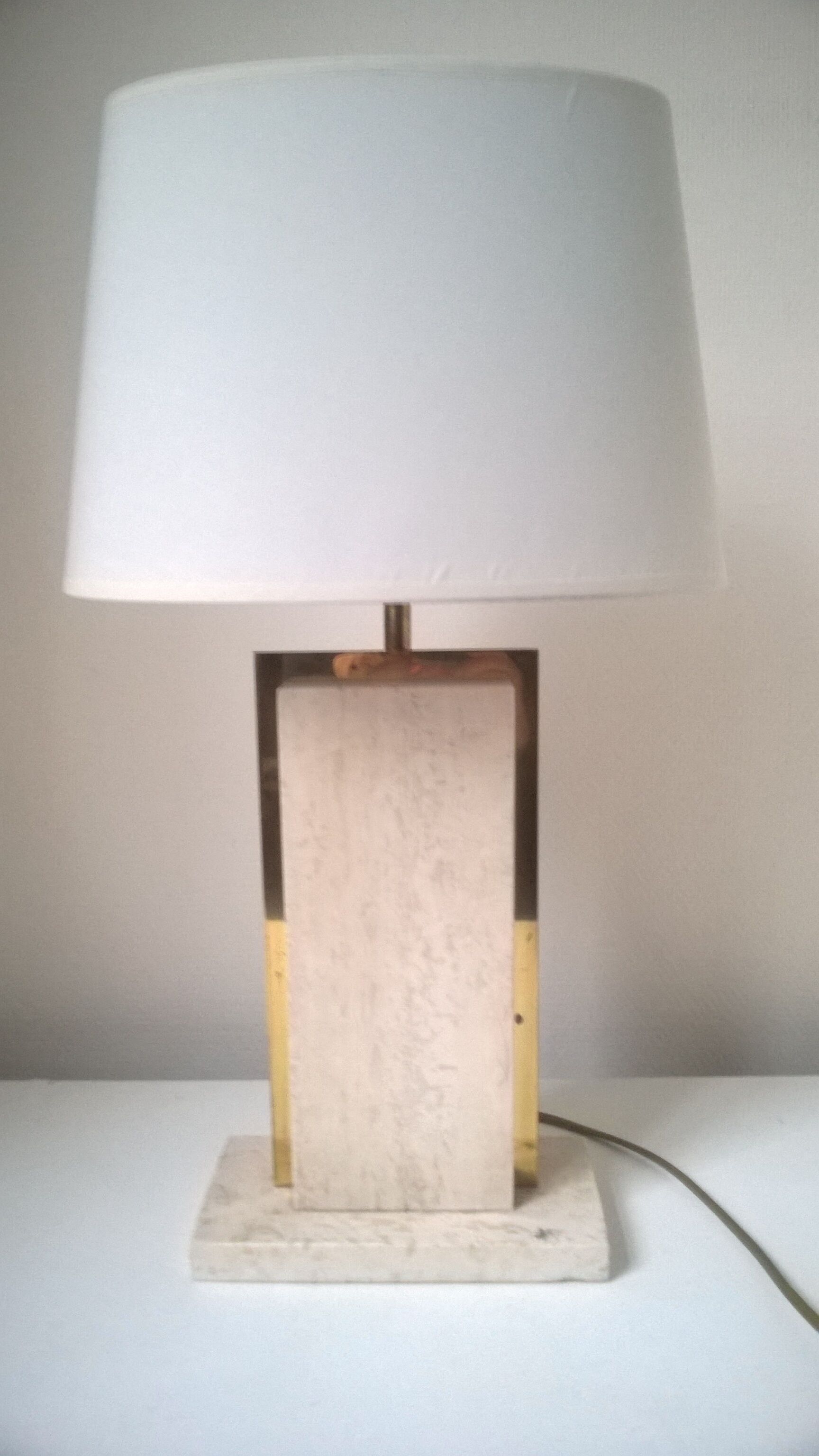 Travertine and gilded brass table lamp by Camille Breesch Belgium 1970