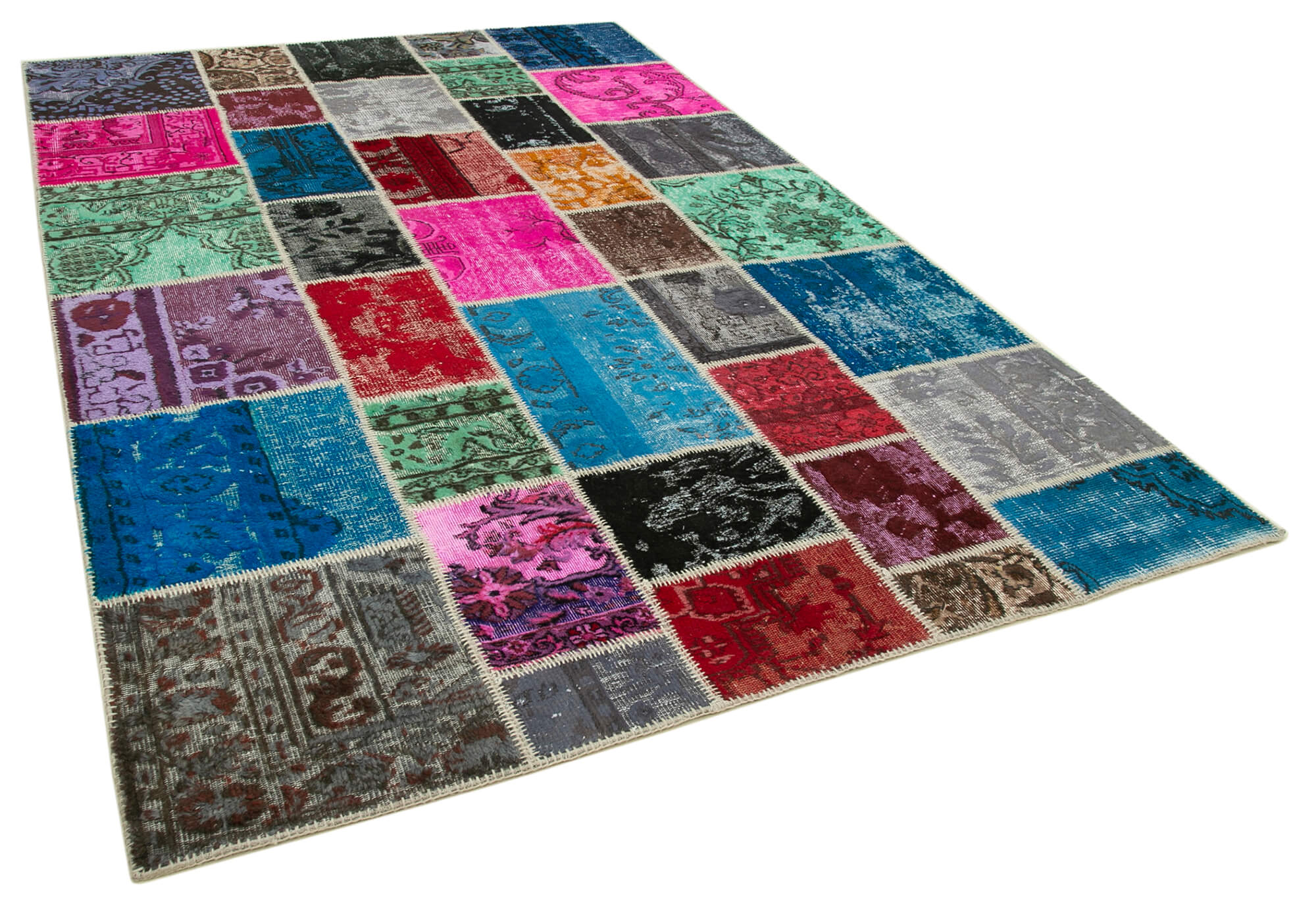 Handwoven anatolian contemporary 206 cm x 305 cm multicolor patchwork carpet