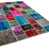 Handwoven anatolian contemporary 206 cm x 305 cm multicolor patchwork carpet