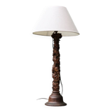Carved wooden lamp, Corinthian column, 17th century