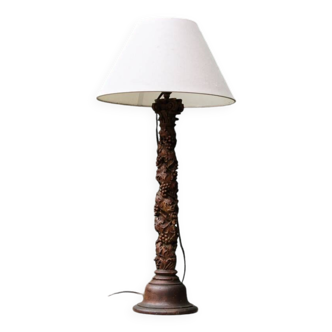 Lampe en bois sculpté, colonne corinthienne, 17ème siècle