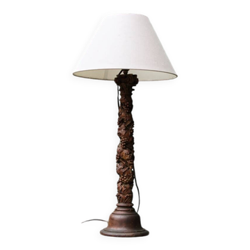 Carved wooden lamp, Corinthian column, 17th century