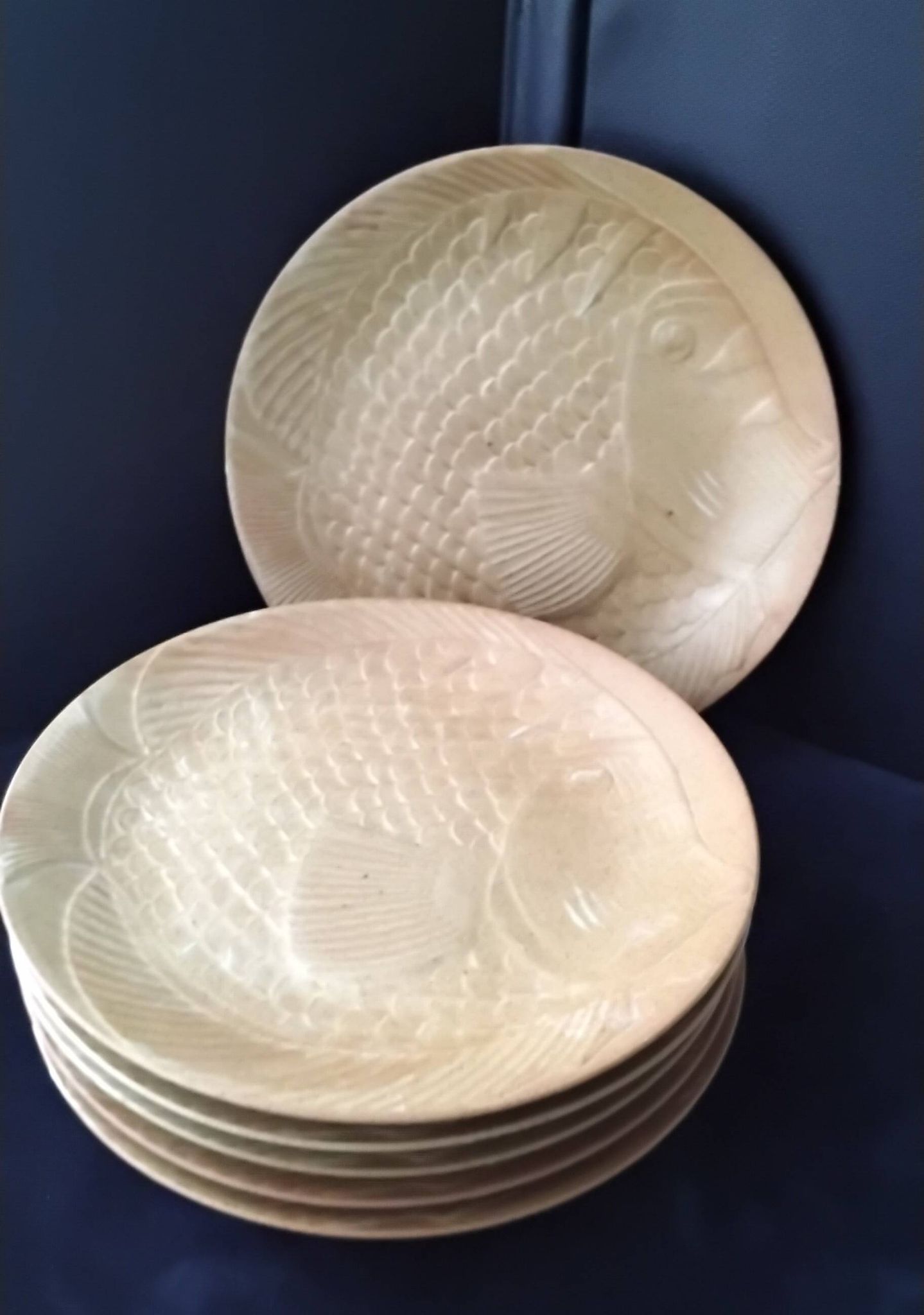 6 flat fish plates in Village CNP stoneware