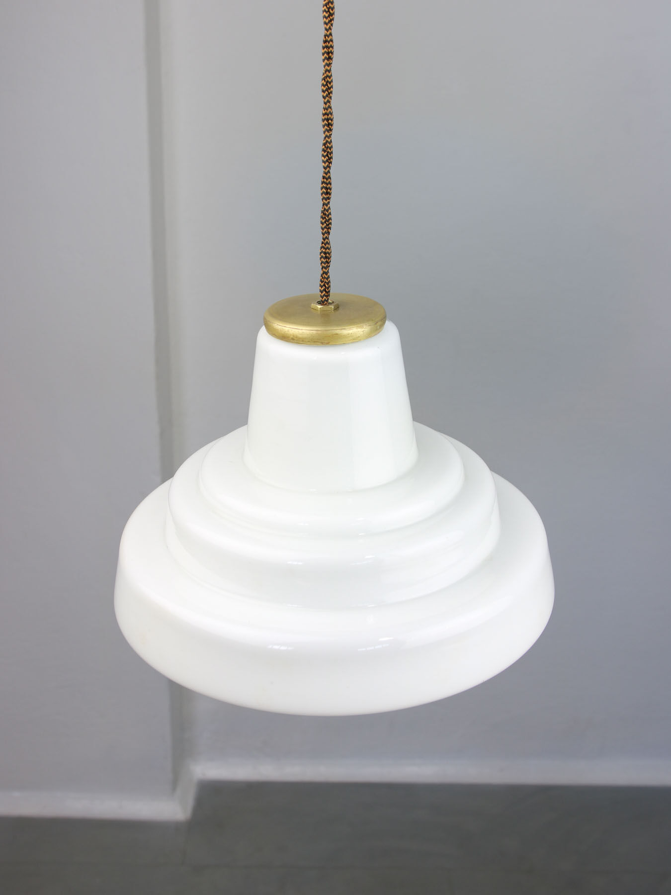 Mid-century Brass and Opaline Pendant Lamp, Italy