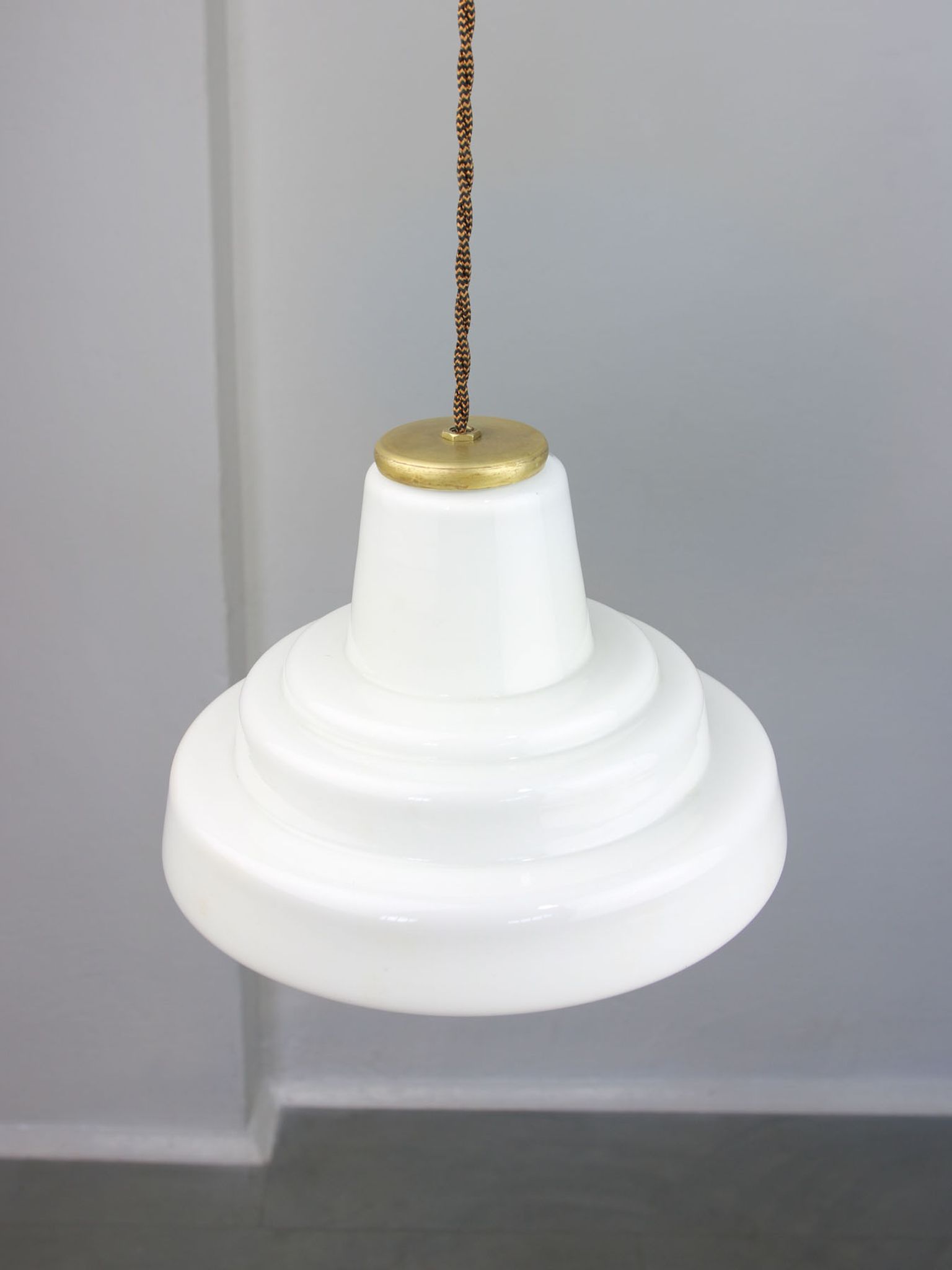 Mid-century Brass and Opaline Pendant Lamp, Italy