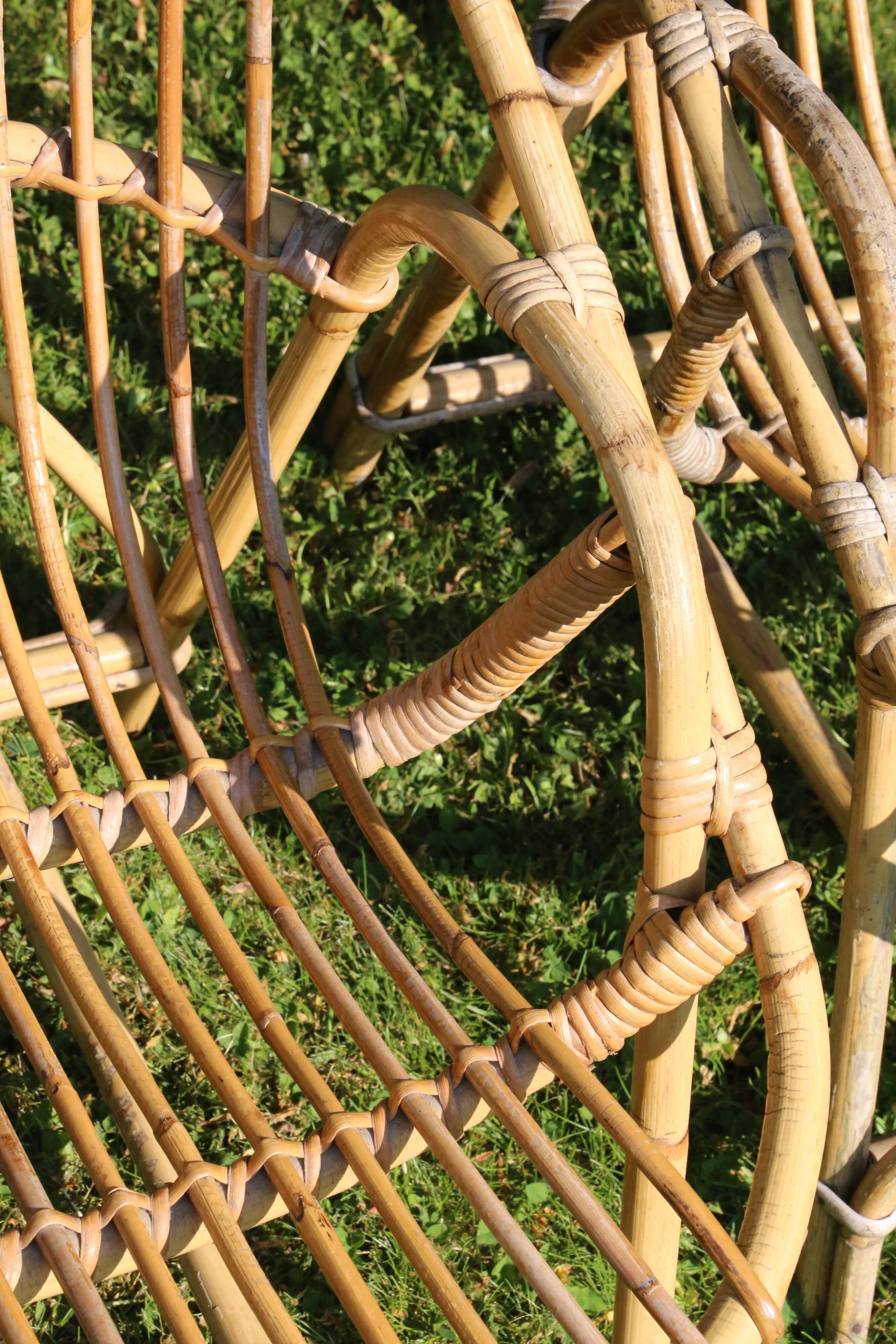Pair of rattan basket armchairs, 60s