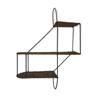 Metal and wicker wall shelf