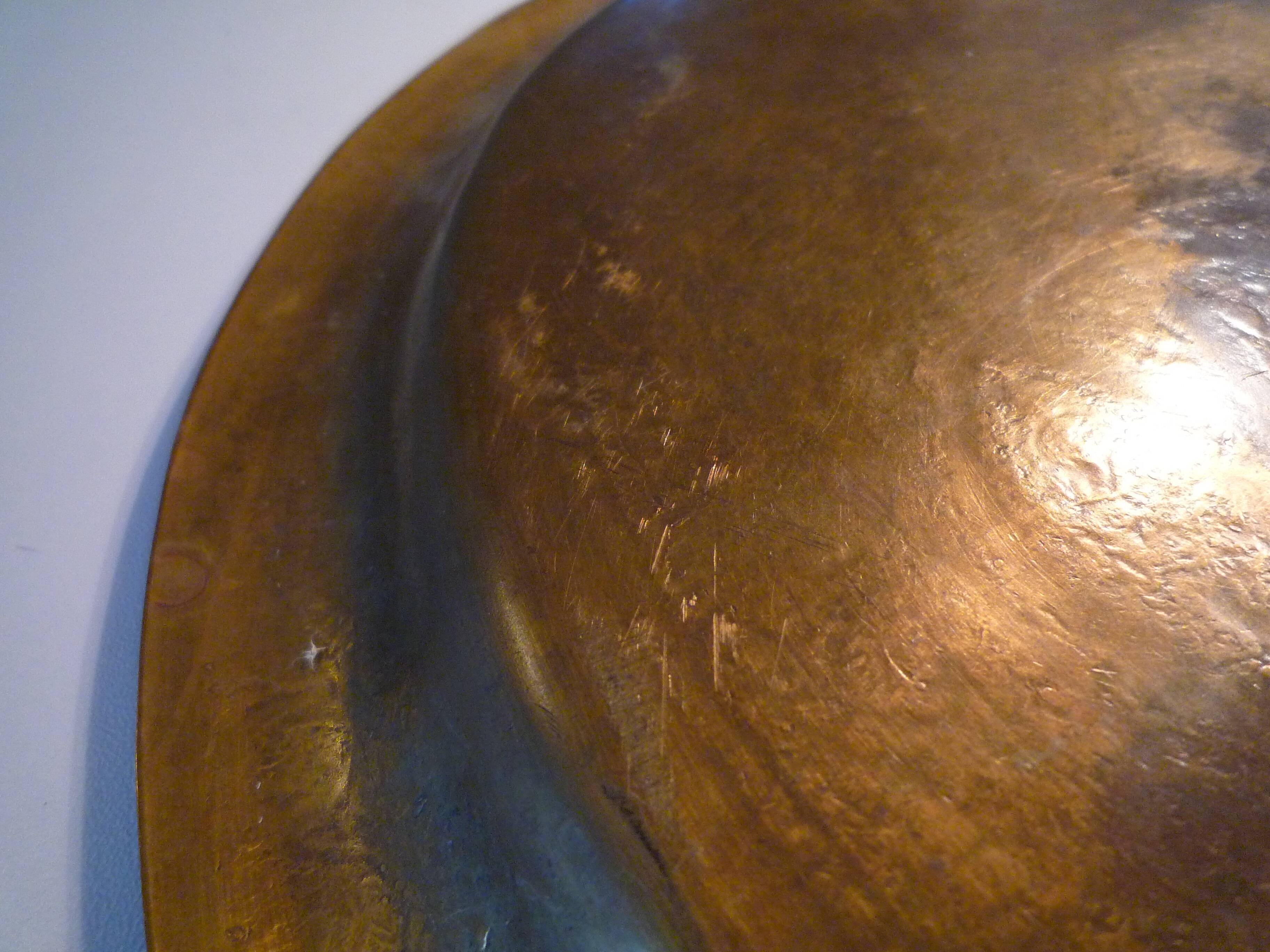Old copper tray, chiseled, Moroccan