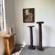 Pair of pedestal columns with oak pressing screws, 1900