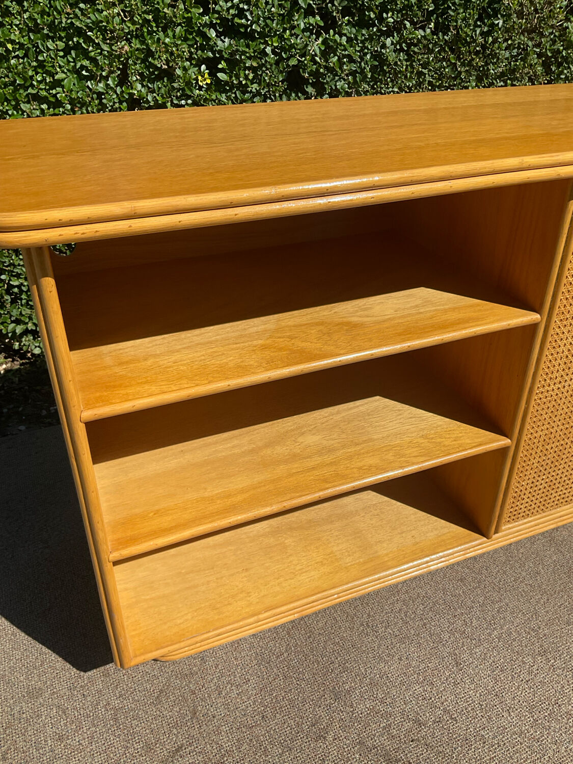 Vintage wooden and cane sideboard from the 70s