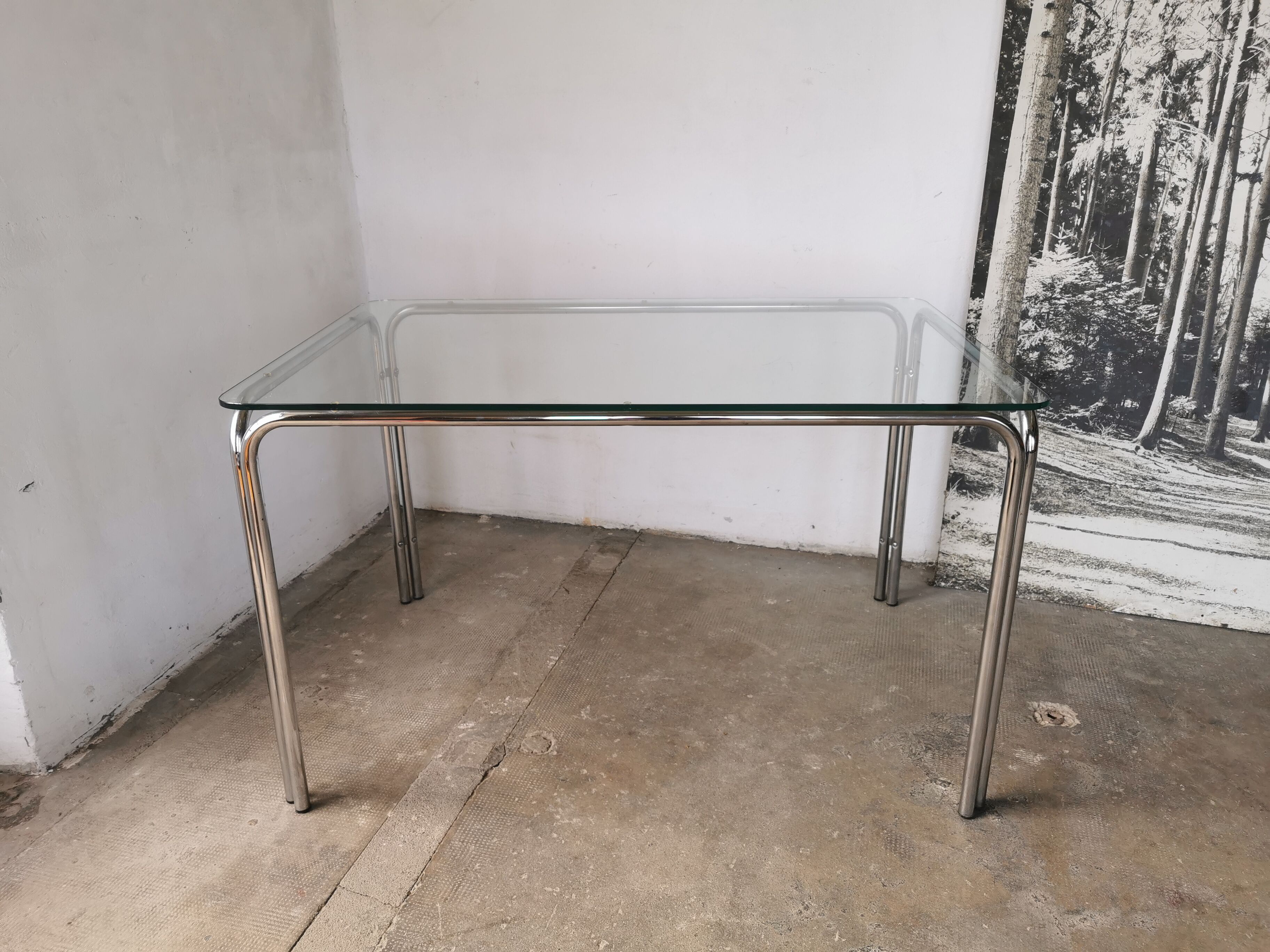 Table in metal chrome and glass 1970