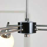 Lustre italien à 3 bras chromé et opaline