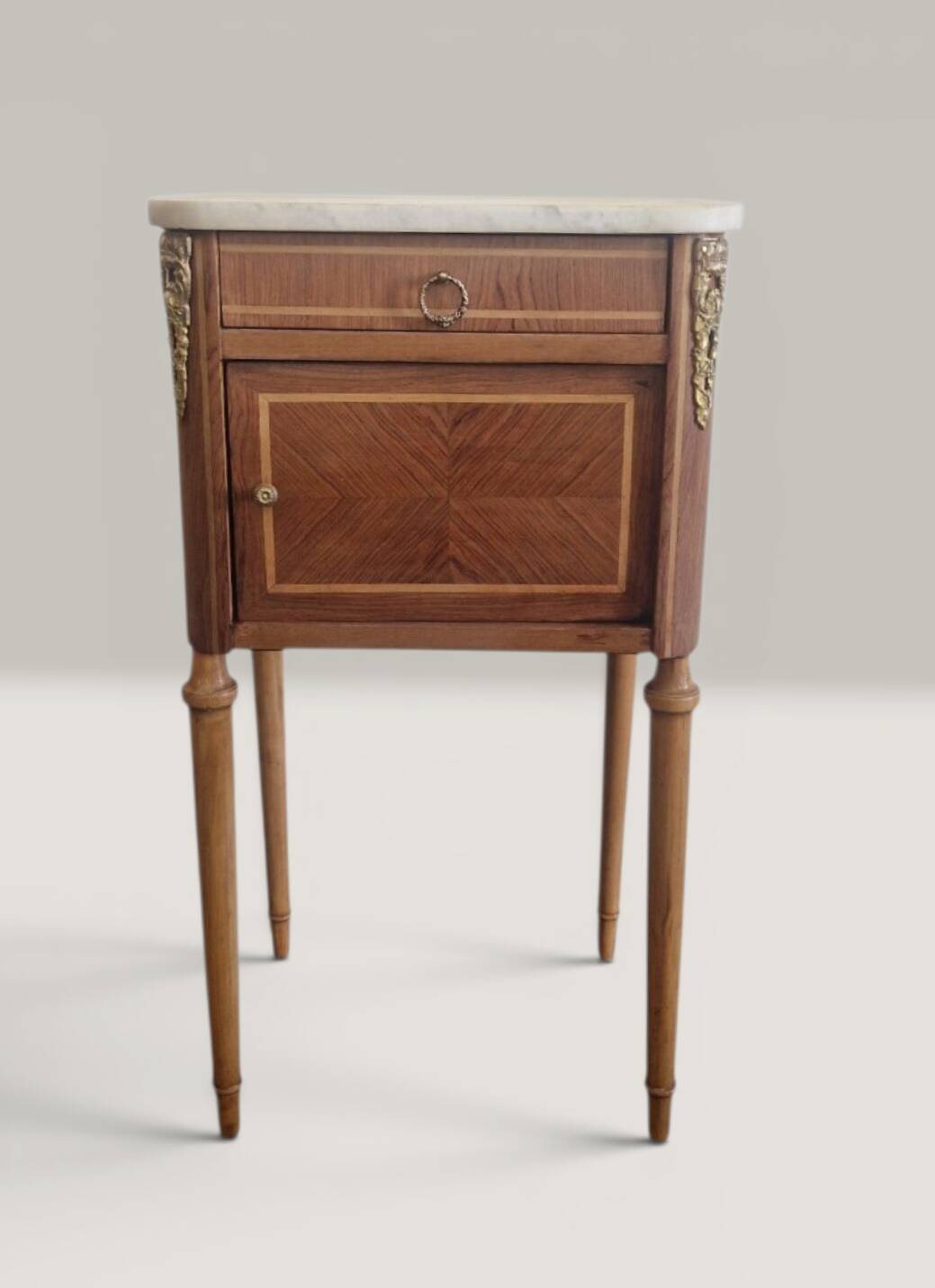 Louis XVI style side table - Marquetry wood and gilded bronze