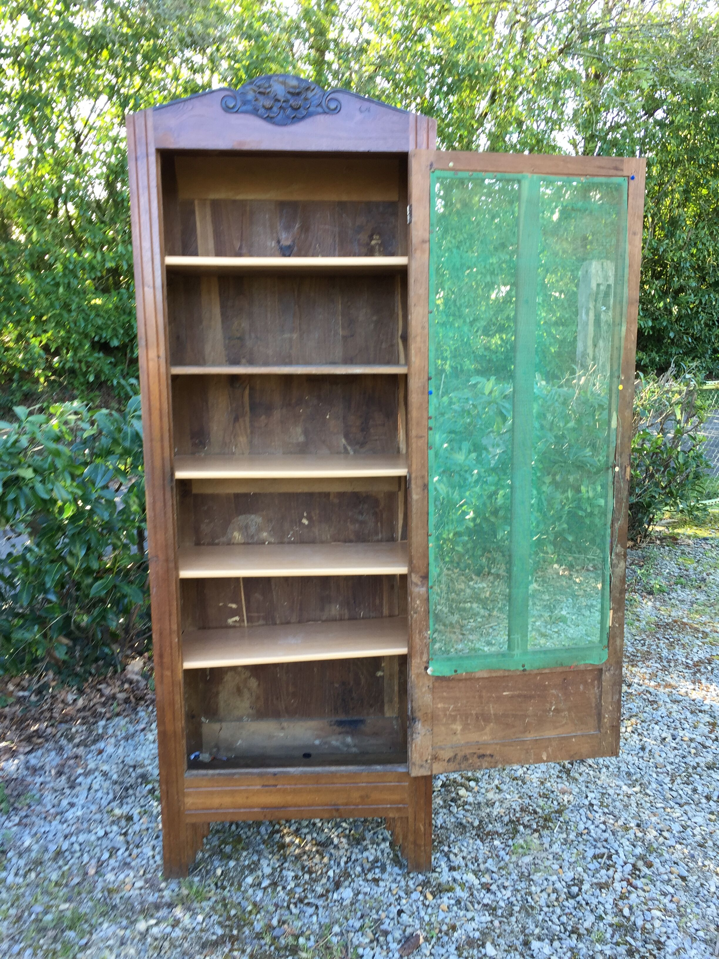Vintage mesh cabinet in solid oak rococo period 1930