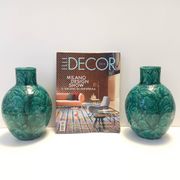 Pair of Handcrafted Green Ceramic Vases by Fanciullacci, Italy
