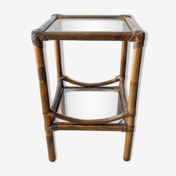 Vintage rattan and glass side table 1950