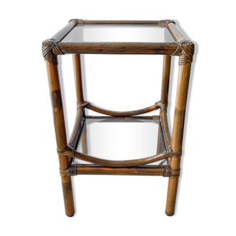 Vintage rattan and glass side table 1950