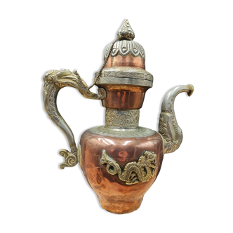Tibetan ceremonial copper teapot aftaba dragon ewer