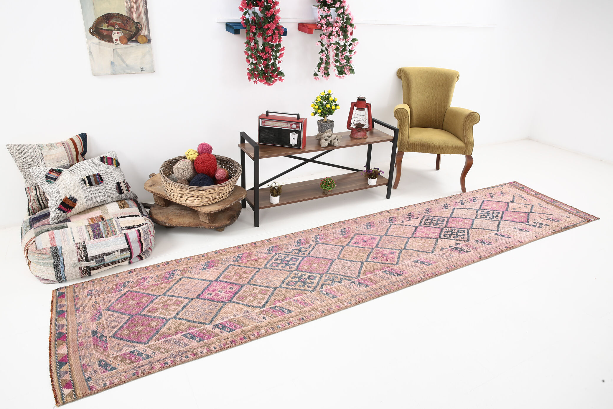 Navy blue & pink runner rug 83x380cm