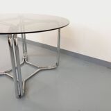 Vintage round dining table in smoked glass and chrome metal