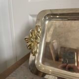 Vintage Silver-Plated Metal Art Deco Serving Tray with Gilded Knot Handle