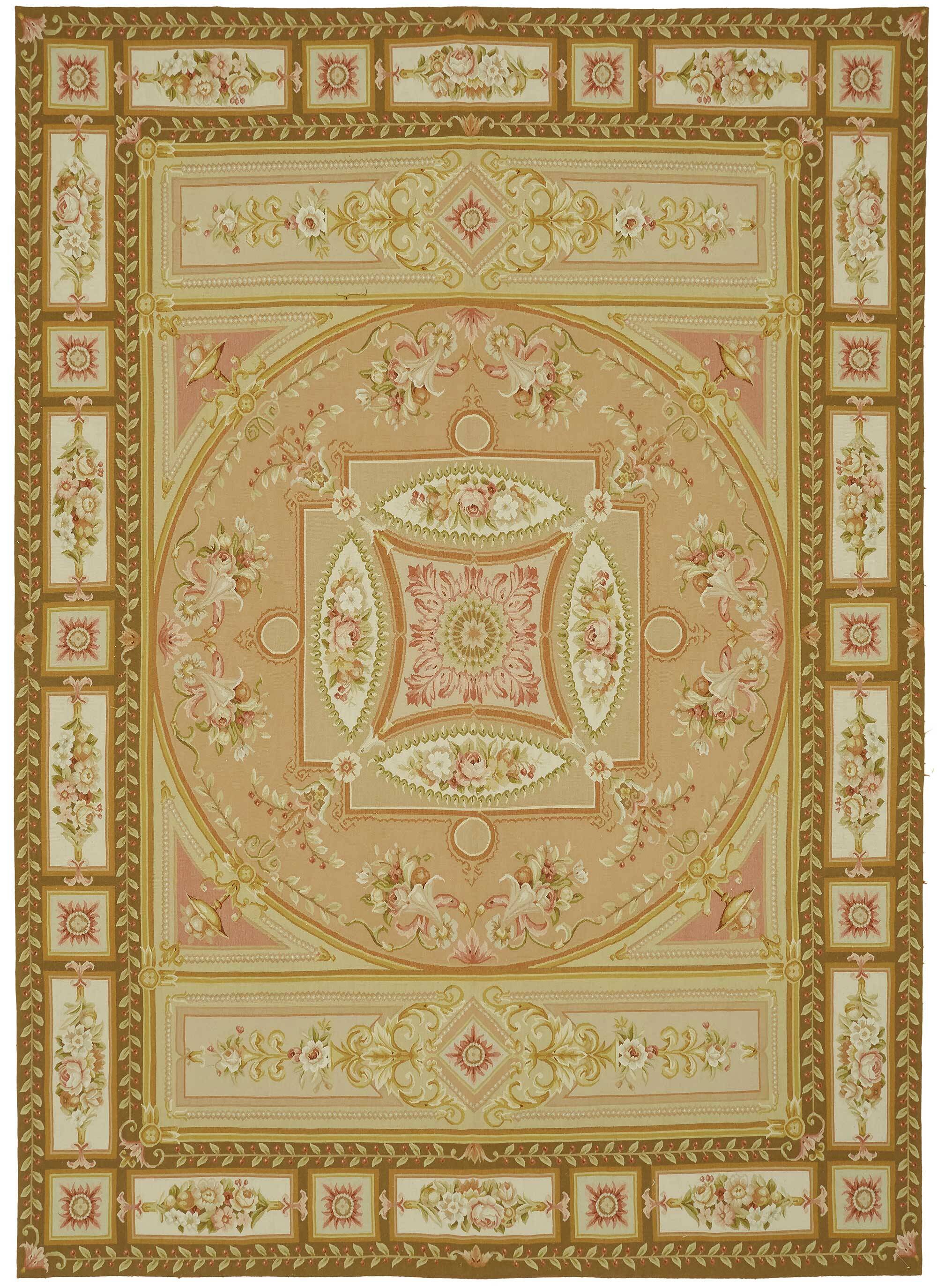 Handmade European Vintage Aubusson Kilim 268 cm x 373 cm
